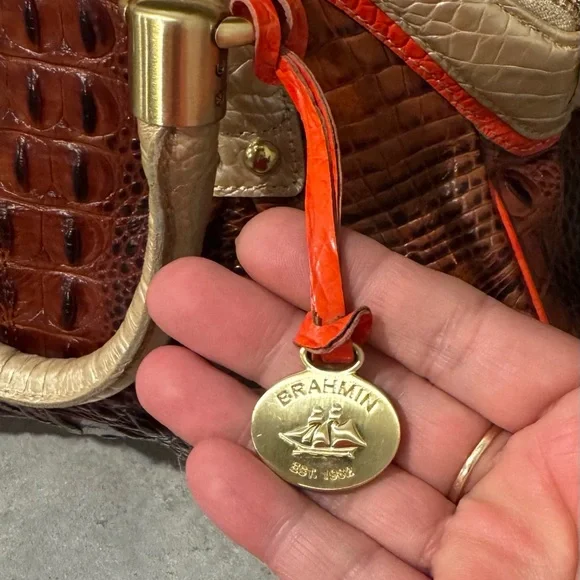 Brahmin Lisa Prosecco Tri-Colored Croc-Embossed Leather Satchel! Preowned!! - Picture 9 of 13